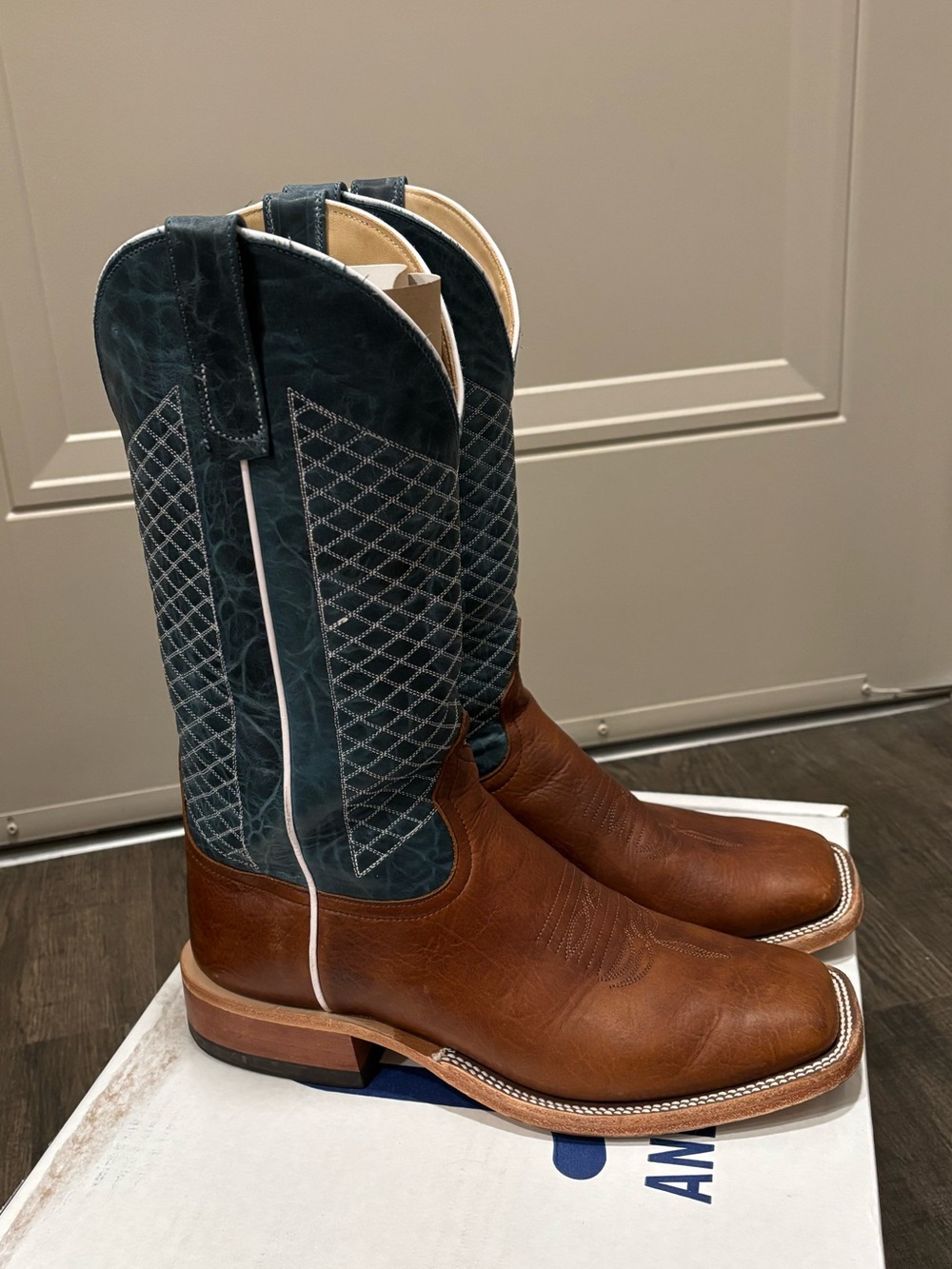 10.5 Anderson Bean Mike Tyson & Blue Lava Square Toe Bison Boots